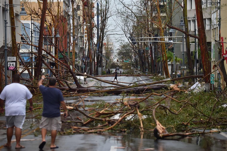 Destruction in street of San Juan, capital of Puerto Rico, after the passing of hurricane Maria in September 2017