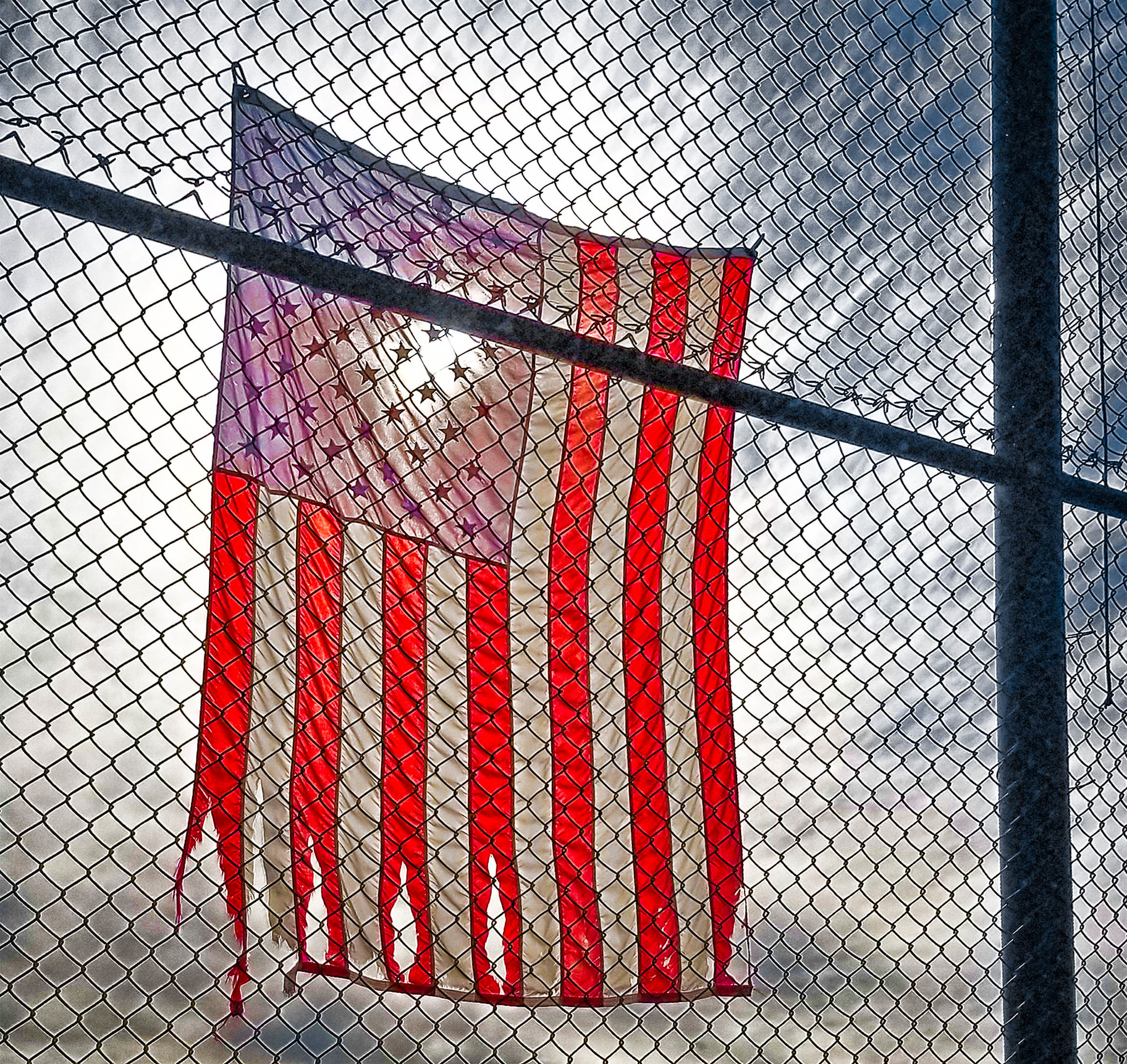 A torn U.S. flag