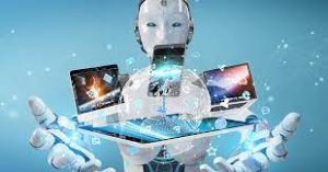 Stock image of robot and computers